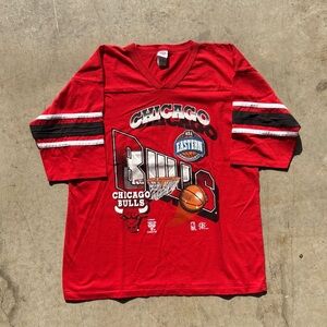 Vtg 90s GTS Chicago Bulls NBA Eastern Conference Jersey TShirt 3/4 Sleeves Large